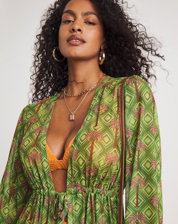 Chelsea Peers Tie Front Palm Print Kaftan