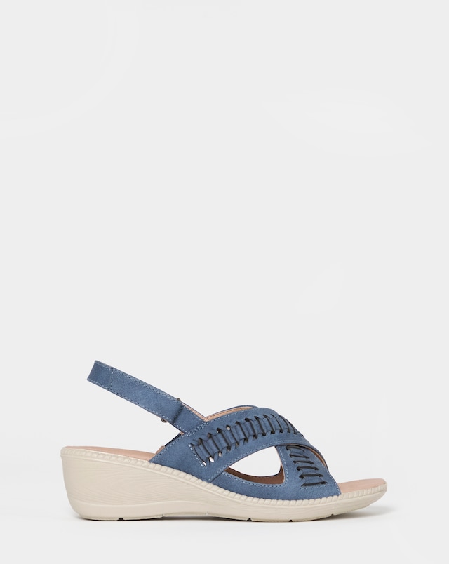 Cushion Walk Navy Woven Wedge Sandals - Extra Wide Fit (EEE)