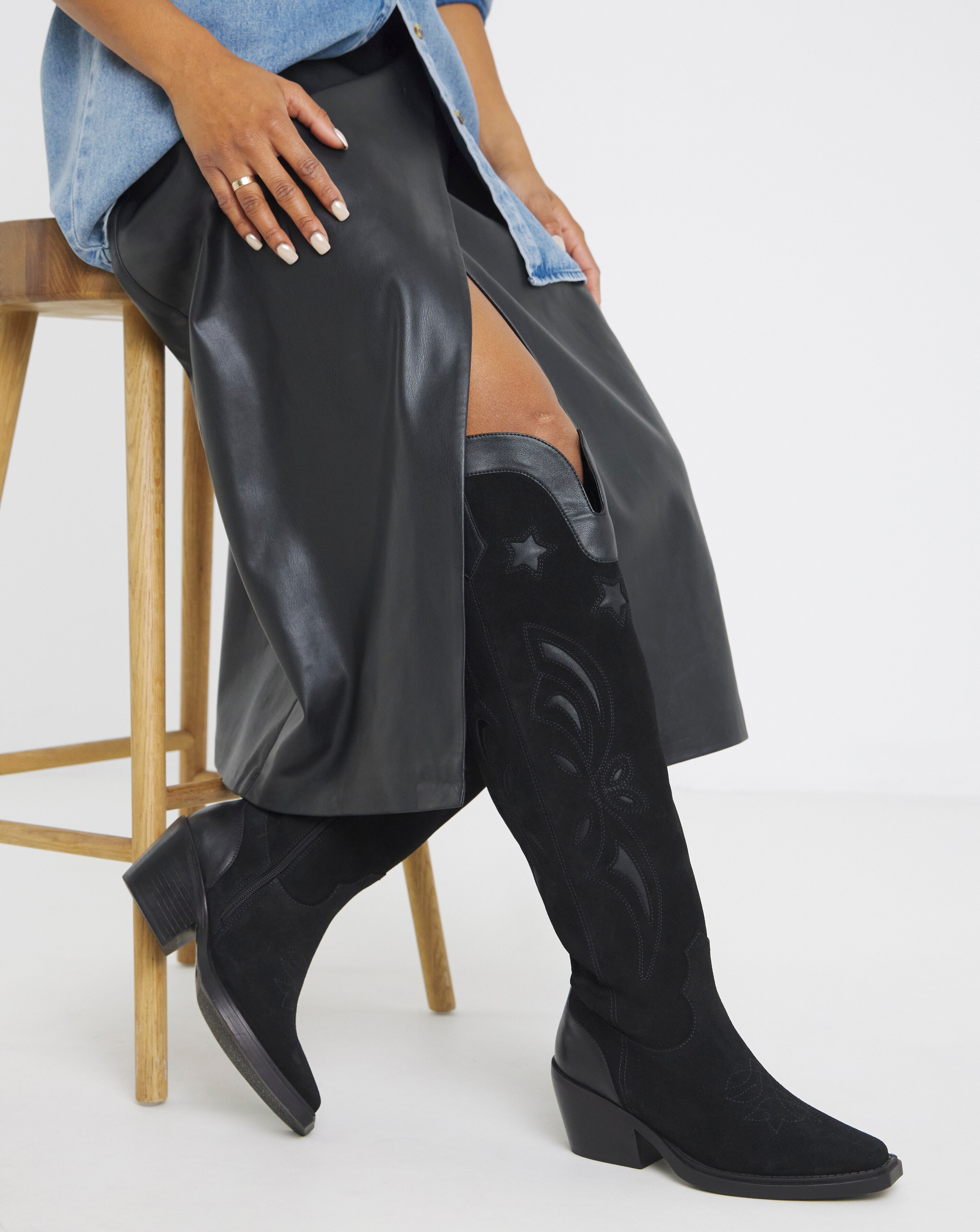 Glacier Over The Knee Suede Western Boots - Wide Fit (E) & Curvy