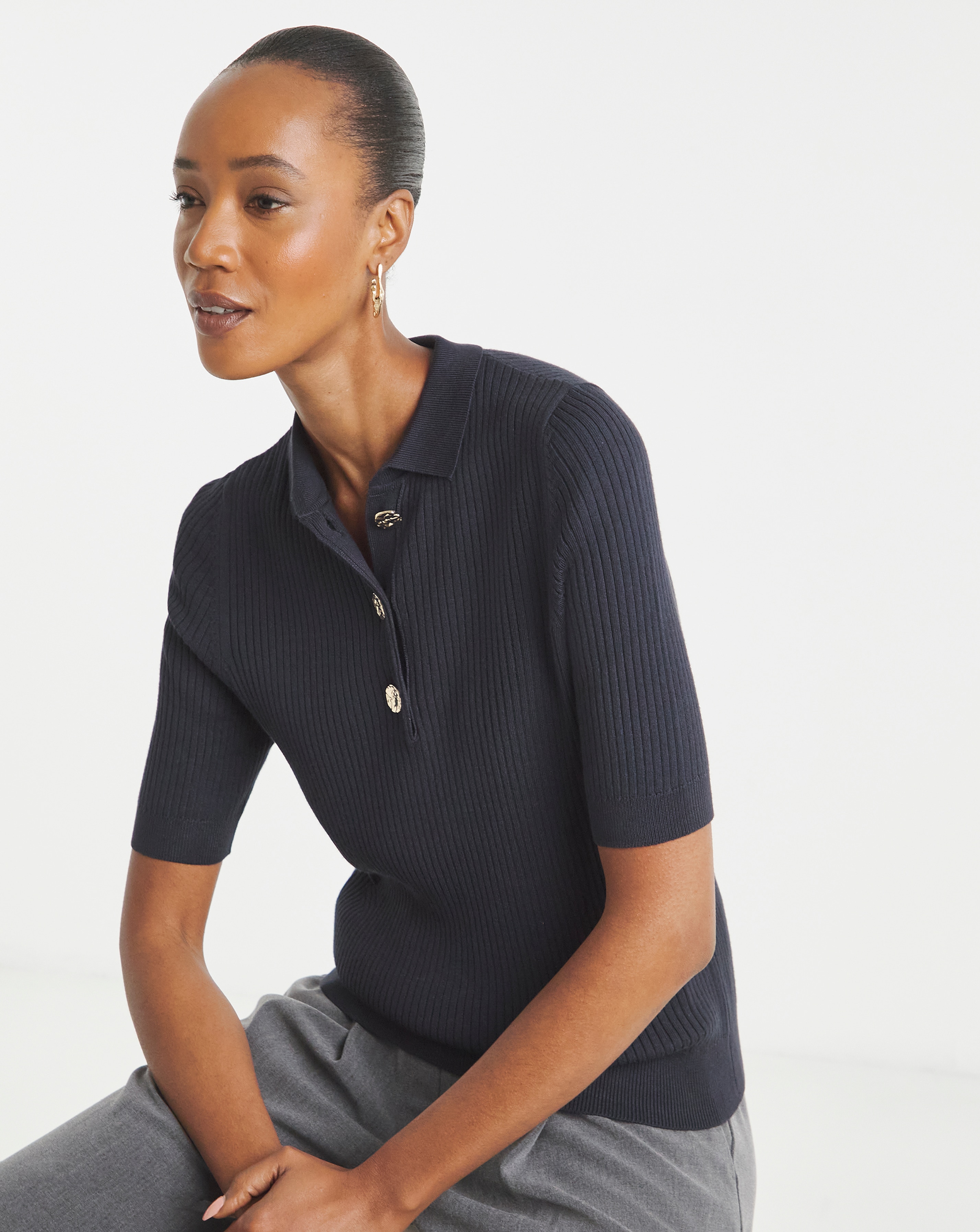 Ribbed Henley Collared Jumper