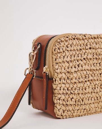 Straw & PU Camera Crossbody Bag