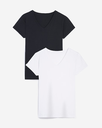 Simply Be 2 Pack Black/White V-Neck T-Shirts