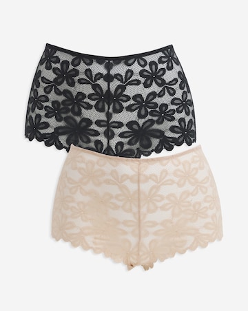 Pretty Secrets (2 Pack) Daisy Lace Short Knickers Black/Almond