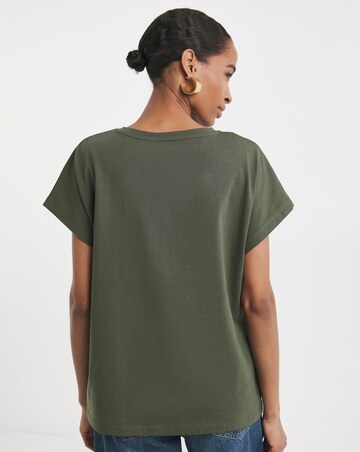 Pure Cotton Olive Button Shoulder T-Shirt