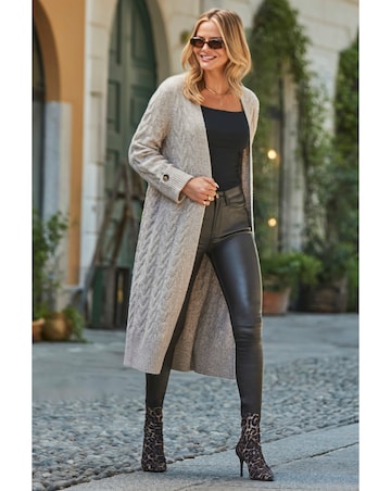 Sosandar Cable Button Cuff Maxi Cardi