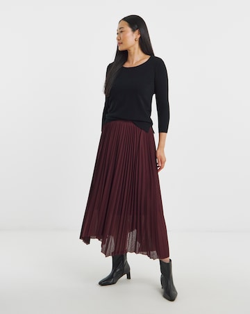 Burgundy Asymmetric Hem Jersey Midi Skirt
