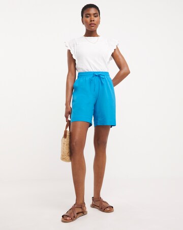 Blue Easy Care Linen Mix Knee Length Shorts