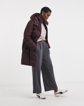 Wine Animal Print Mid Length Padded Coat