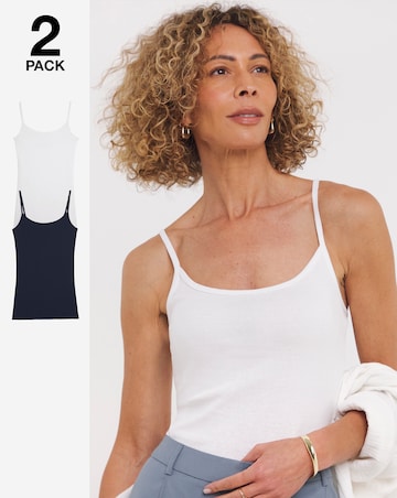 White & Navy 2 Pack Longline Cami Vest