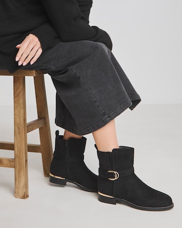 Heavenly Soles Indi Ankle Boots With Buckle Strap - Wide Fit (E)