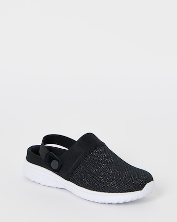 Cushion Walk Black Glitter Back Strap Clogs - Wide Fit (E)