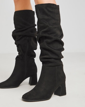 Talita Ruched Knee High Heeled Boots Extra Wide EEE Fit Super Curvy