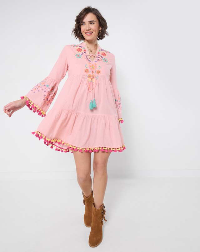 Joe Browns Delightful Dobby Pompom Embroidered Tunic Dress