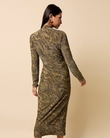 Little Mistress Gold Print Lurex Midaxi Dress