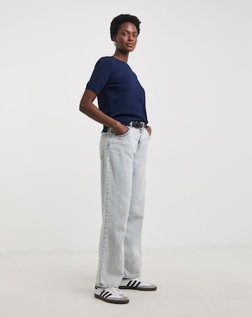 Navy Crew Neck Short Puff Sleeve Jumper