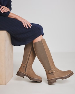 Apollo Knee High Elasticated Buckle Boots - Extra Wide Fit (EEE) & Curvy Calf