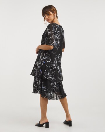 Joanna Hope Mono Floral Tiered Layer Printed Dress