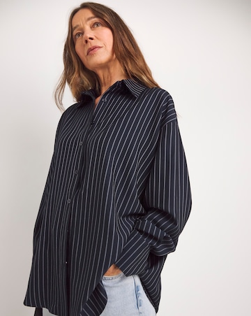 Womens Twill Oversized Long Sleeve Shirt - Navy Pinstripe