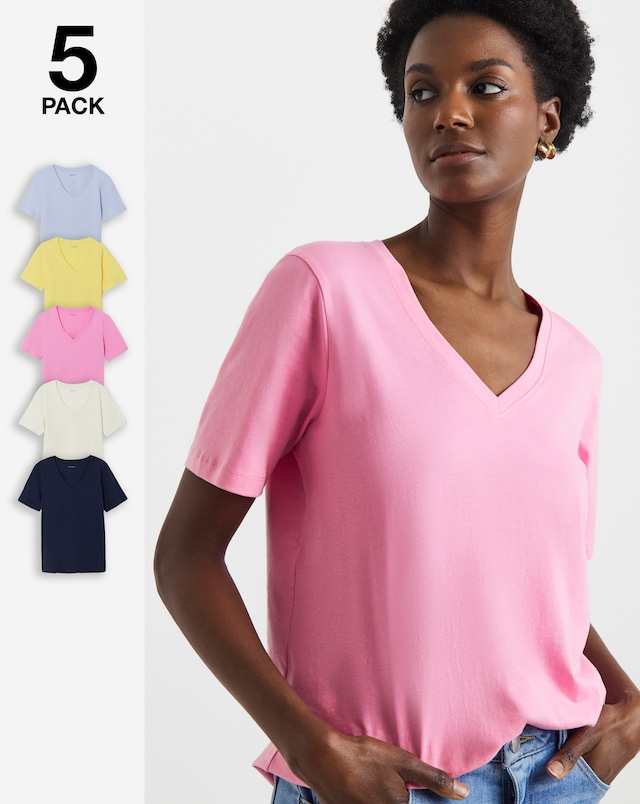 5 Pack Cotton V-Neck T-Shirts