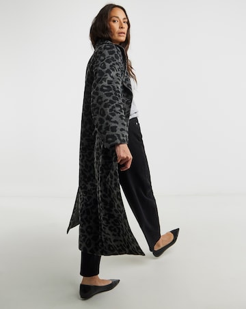 Grey Leopard Printed Relaxed Coat