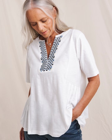 Julipa Pure Cotton Embroidered Pleated Top