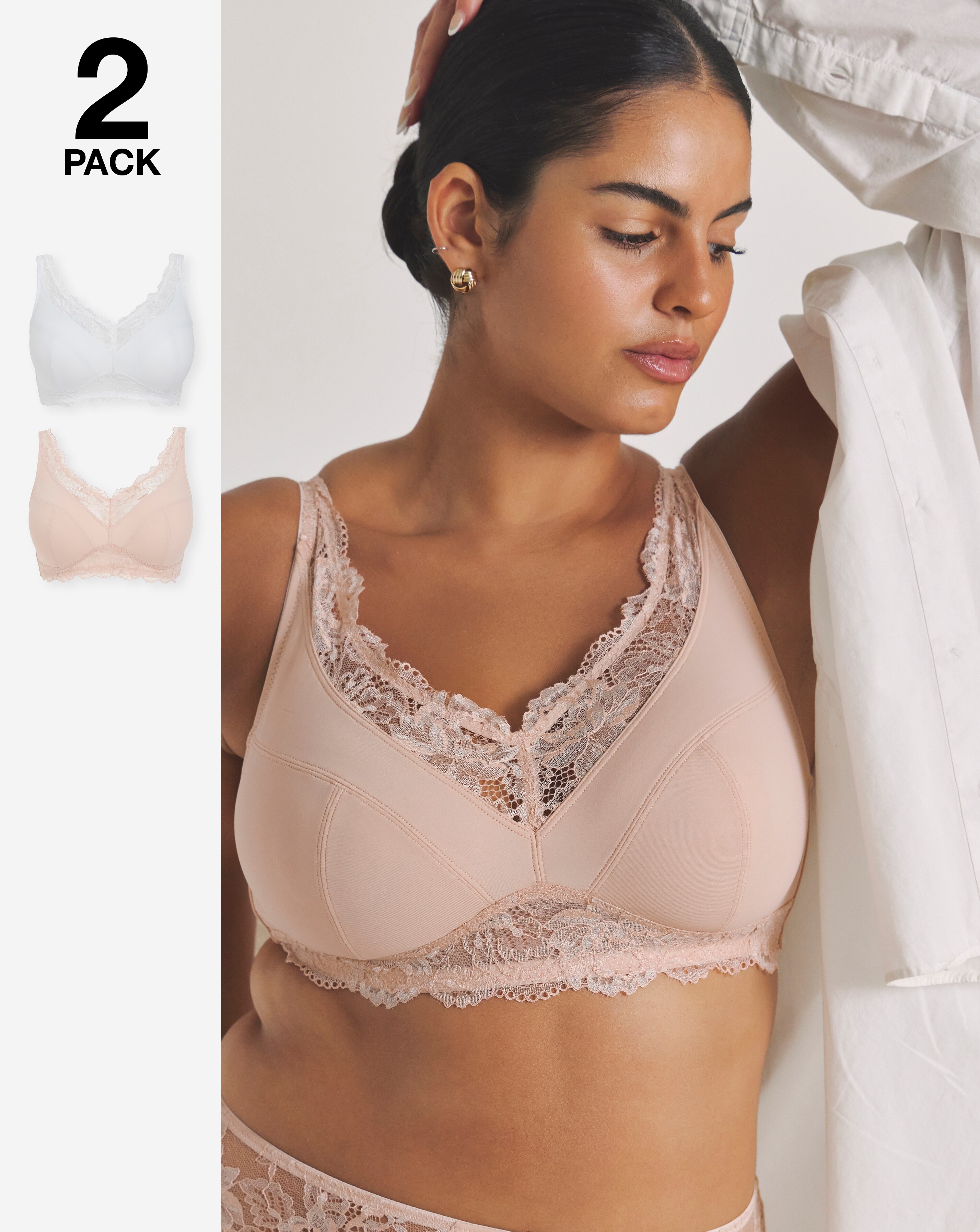 Pretty Secrets (2 Pack) New Ella Full Cup Non Wired Bras (B-G) Blush/White