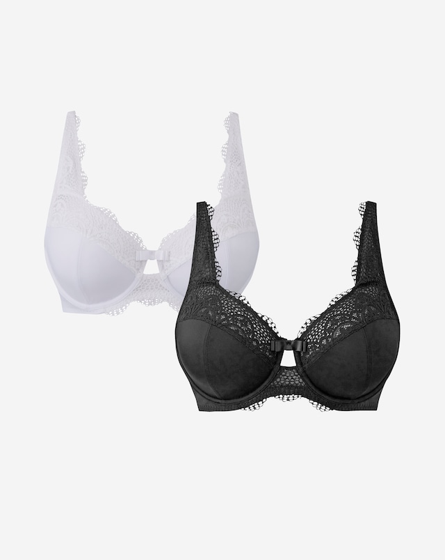 Pretty Secrets (2 Pack) Lottie Lace Micro Full Cup Wired Bras (B-G) Black/White