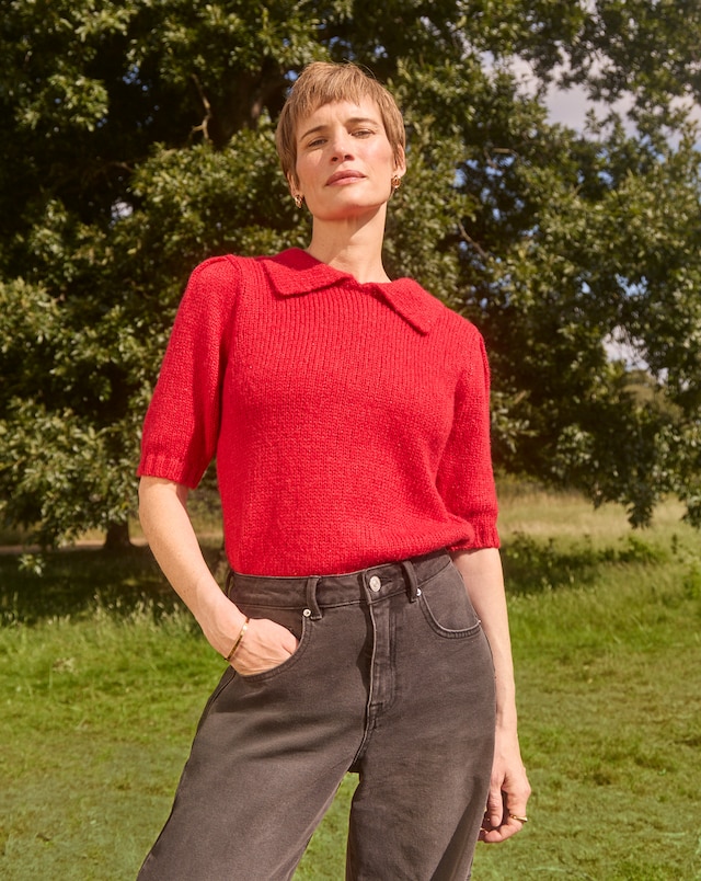 Fluffy Collar Jumper - Red