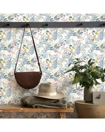 Fresco Inky Tropical Leaf Indigo and Ochre Wallpaper
