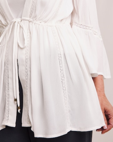 Julipa Crinkle Lace Trim Tie Front Kimono