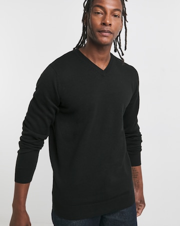 V Neck Black Acrylic Knitted Jumper