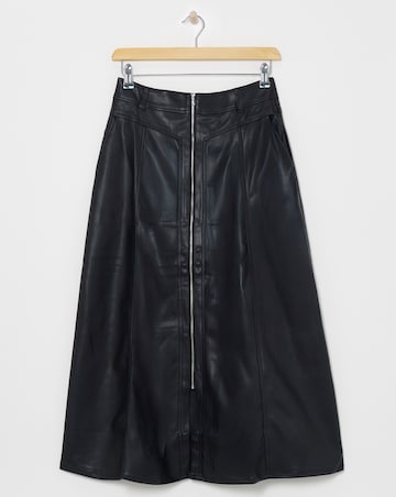 Black A-Line Zip PU Leather Look Maxi Skirt