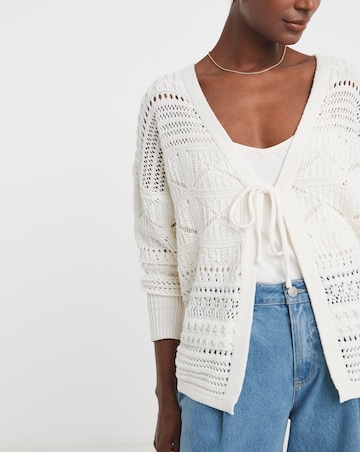 Ivory Tie Front Crochet Cardigan