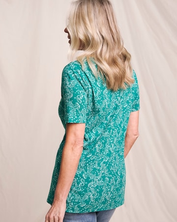 Julipa Printed Pure Cotton Ribbed Henley Top