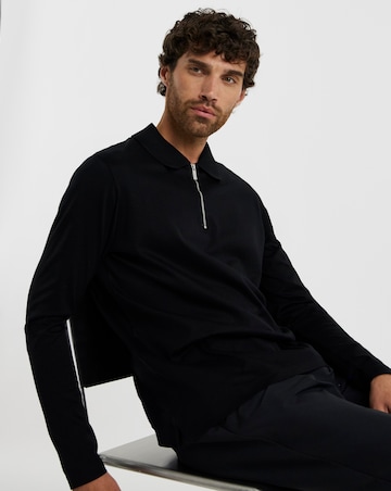 Folio Supima Zip Long Sleeve Polo-Black