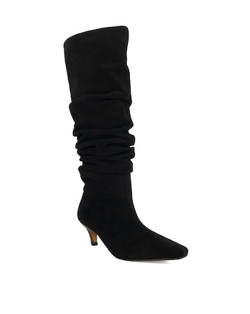 Dune Saunders Black Leather Slouch Knee-High Boots Standard Fit