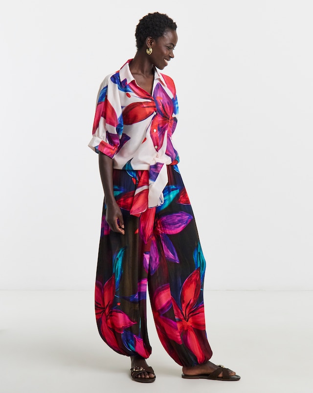 Printed Viscose Crinkle Balloon Trouser