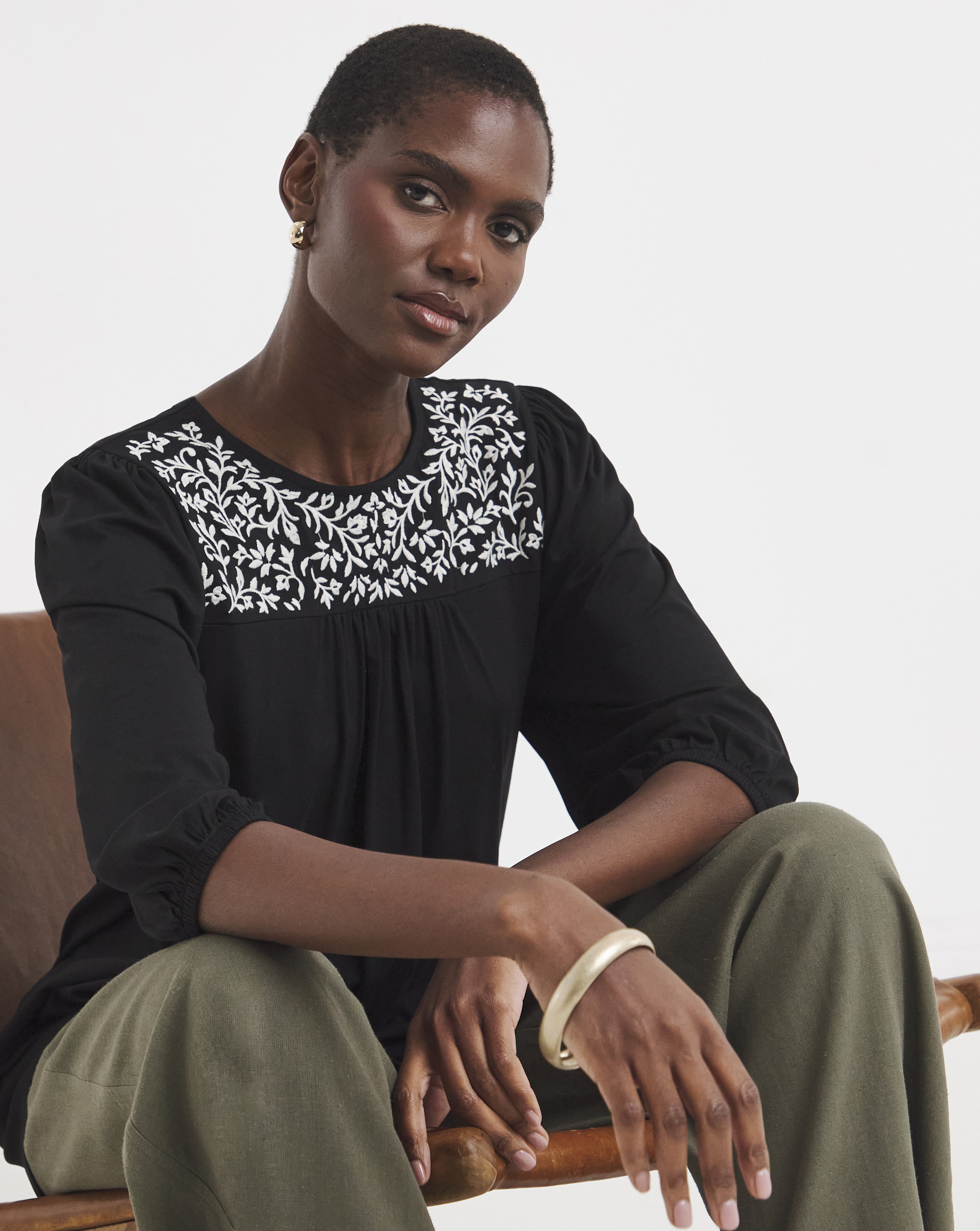 Floral Embroidered Blouson Longline Top