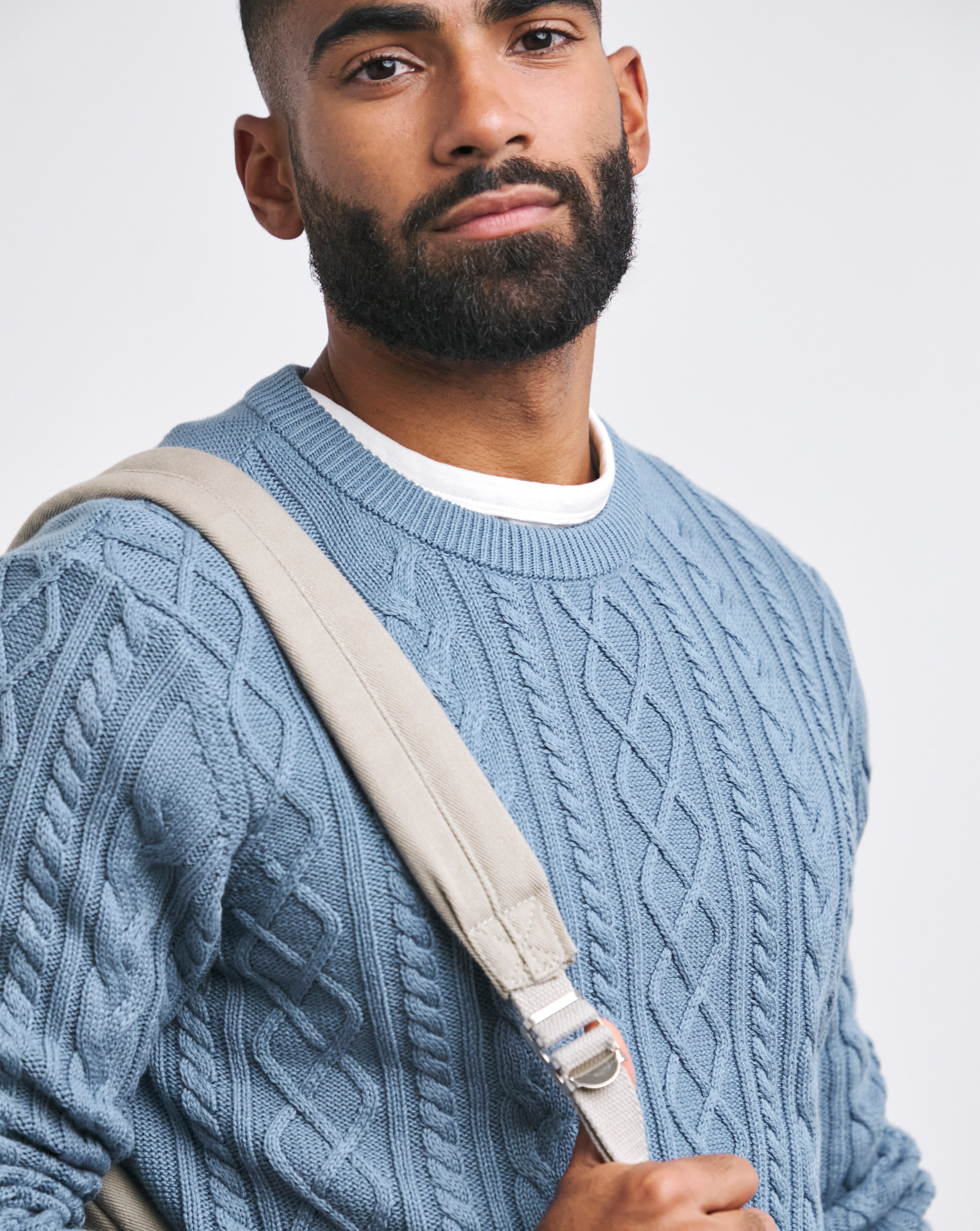 Cable Knit Jd Williams Mens Jumpers Blue Cable Crew Neck Jumper JD - Main Image