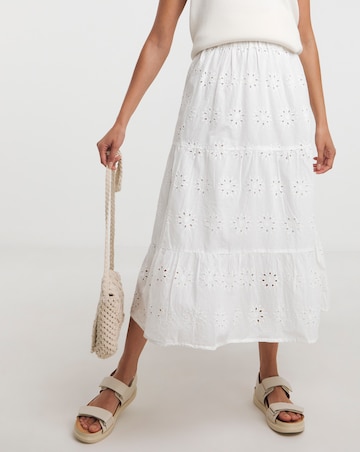 White Tiered Broderie Skirt
