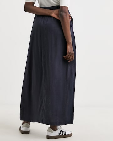 Navy Linen Mix Maxi Skirt