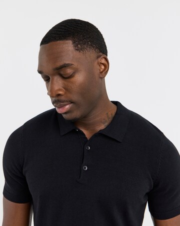 Black Cotton Short Sleeve Knit Polo