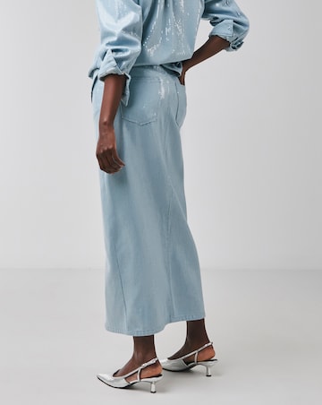 Clear Sequin Denim Midi Skirt