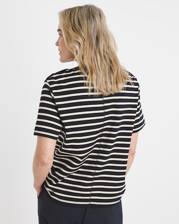 Tommy Hilfiger Stripe Gold Button Crew Neck Short Sleeve T- Shirt