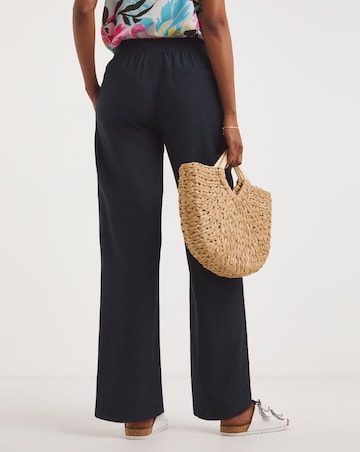 Navy Linen Mix Straight Leg Trousers