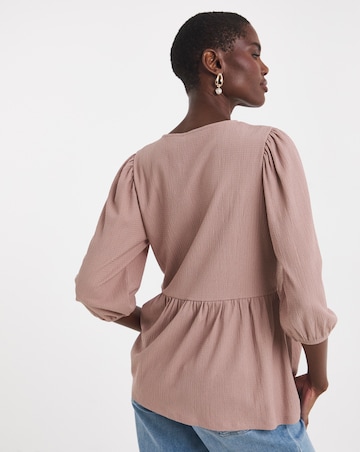 Blush Bow Blouson Peplum Top