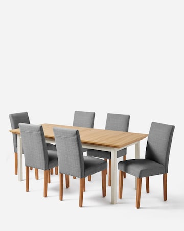 Julipa Ashford Extending 6 to 8 Seater Table with 6 Ava Fabric Chairs