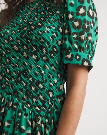Whistles Painted Leopard Shirred Bodice Midi Dress