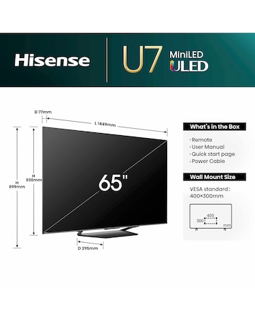 Hisense 65in 65U7NQTUK Smart 4K UHD HDR Mini-LED TV with Amazon Alexa