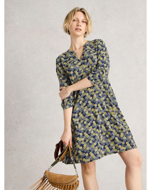 White Stuff Frances All Over Print Woven Dress - Navy